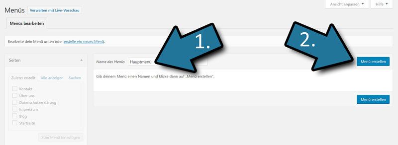 WordPress Menue erstellen