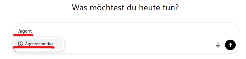 agentenmodus durch texteingabe aktivieren