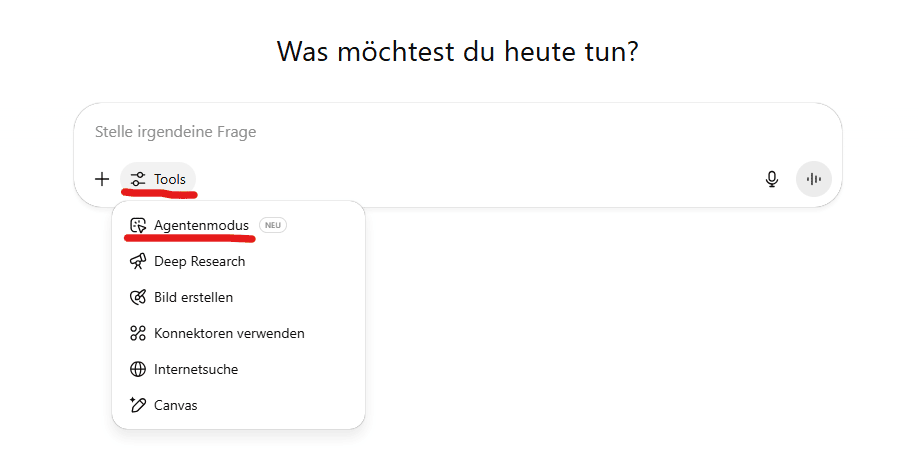 agentenmodus unter tools auswaehlen