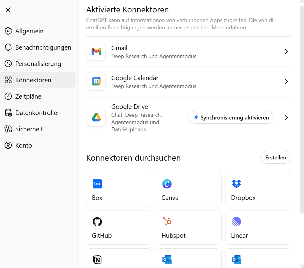 chatgpt konnektoren in gpt 5