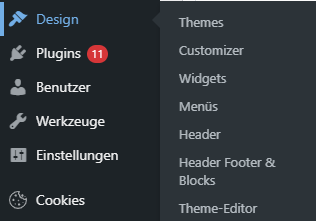 design customizer und widgets