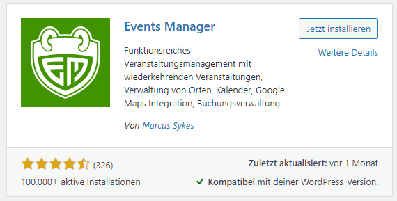 events manager plugin