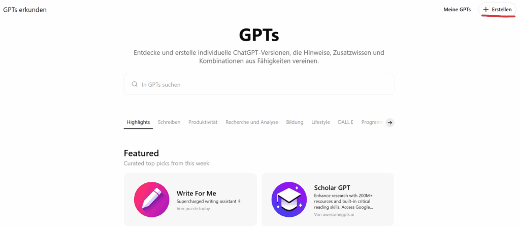 gpt erstellen button