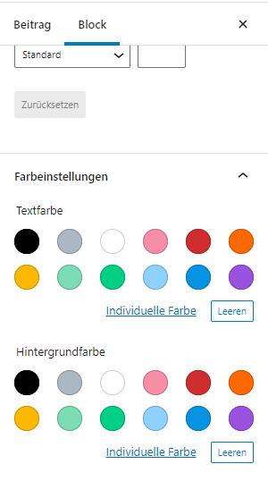 gutenberg block editor farbe