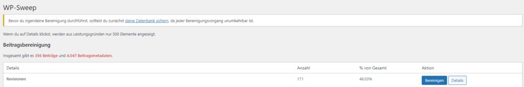 revisionen bereinigen mit plugin