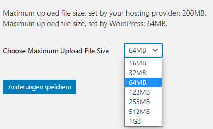 wordpress upload limit erhöhen wp maximum upload file size